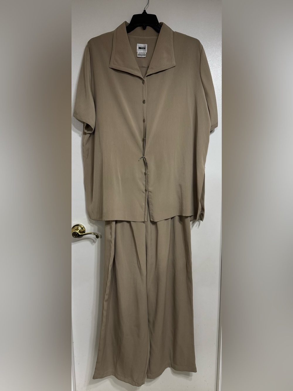 Leslie Fay Taupe Wide-Leg Two-Piece Set